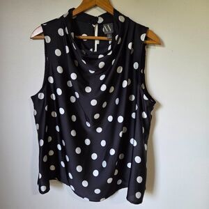 EUC WORTHINGTON MOCK COWL NECK POLKA DOT SLEEVELESS SWING TOP STYLE SIZE XL
